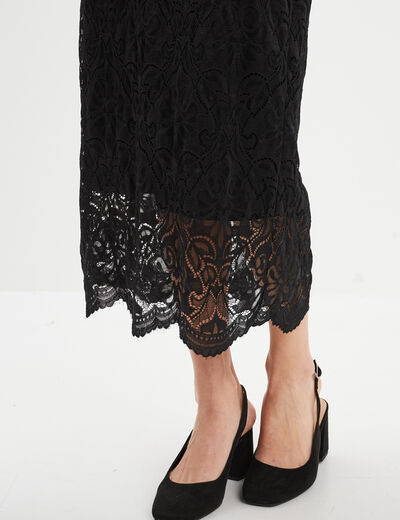 Jupe midi dentelle noir femme