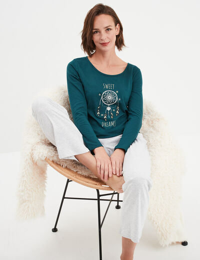 Ensemble pyjama 2 pièces coton vert foncé femme