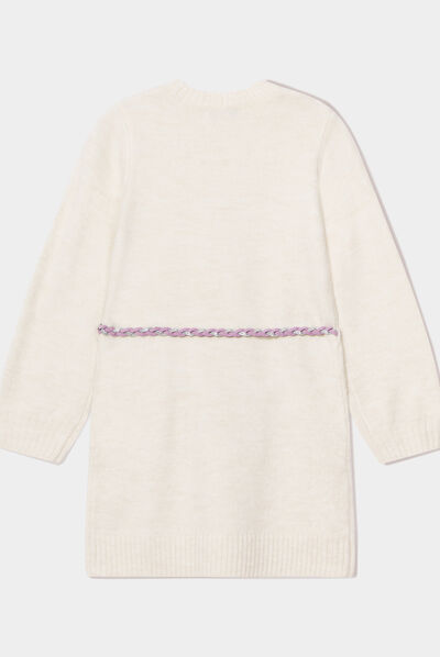 Robe pull avec torsades et ceinture beige fille