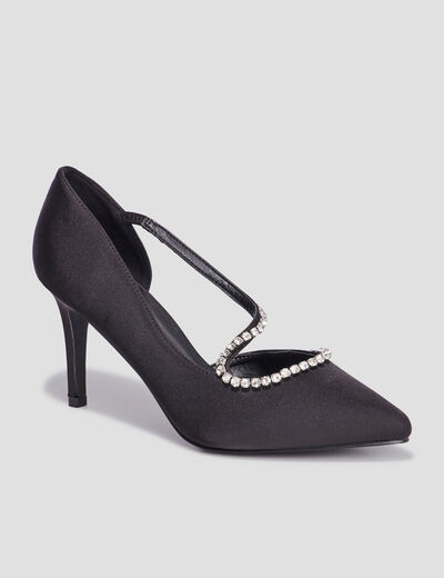 Escarpins brides &agrave; strass pied large noir femme