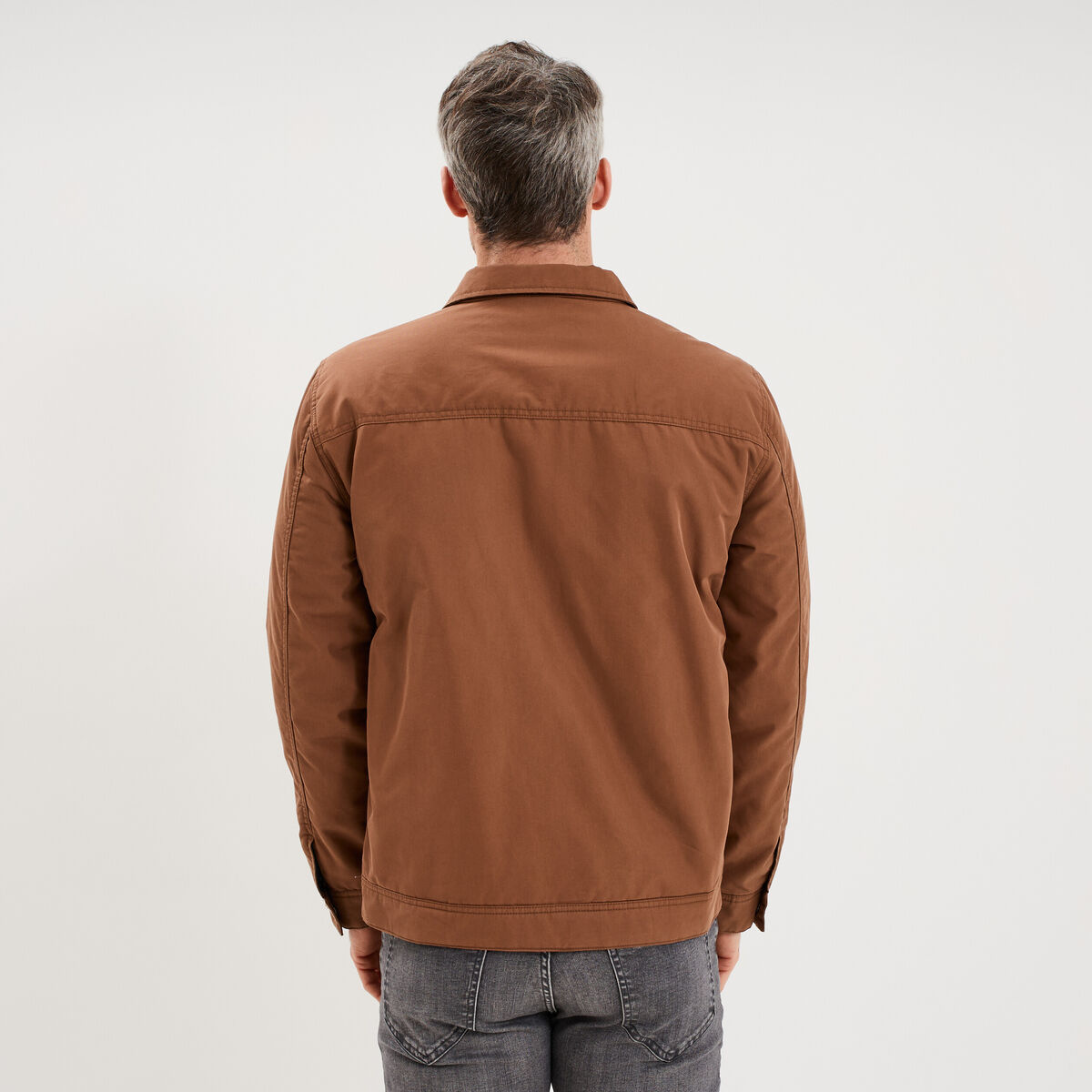 Blouson zipp&eacute; doubl&eacute; col &agrave; revers marron homme