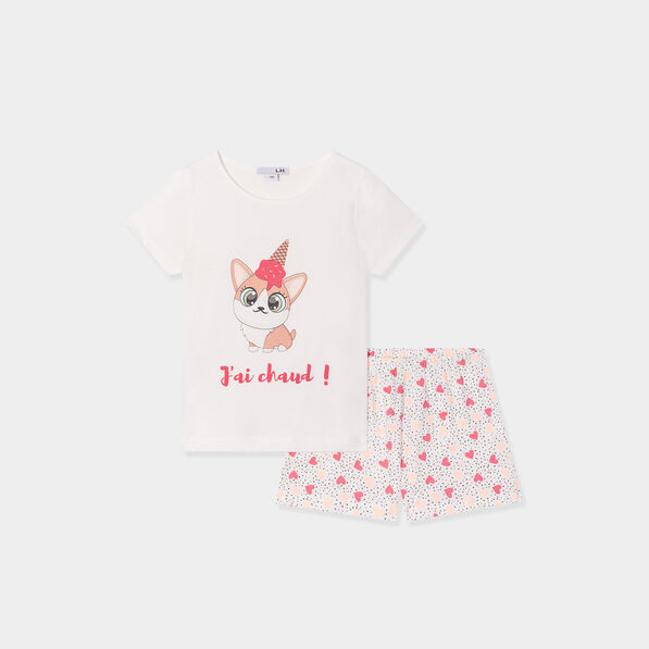 ensemble pyjama short 2 pieces coton blanc fille Ensemble pyjama short 2 pièces coton blanc fille