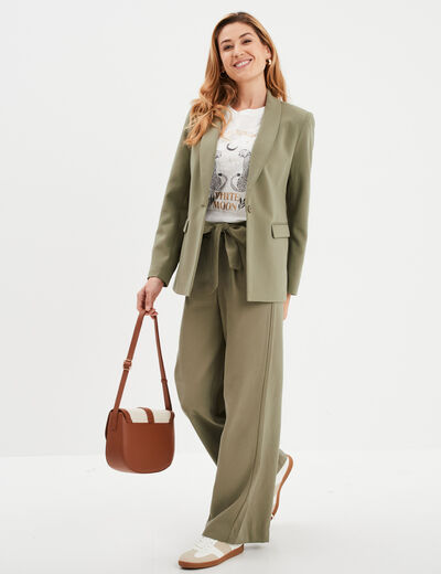 Veste blazer coupe droite col châle vert kaki femme