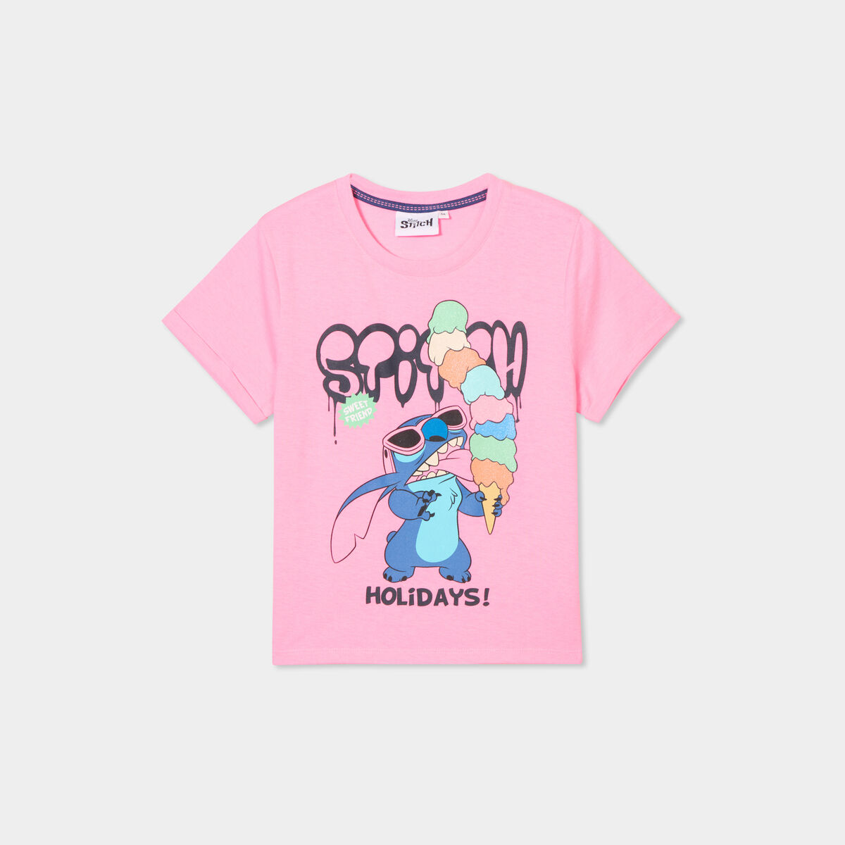 T-shirt manches courtes Stitch rose fluo fille