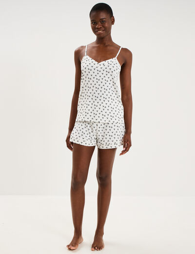 Ensemble pyjama short et d&eacute;bardeur ecru femme