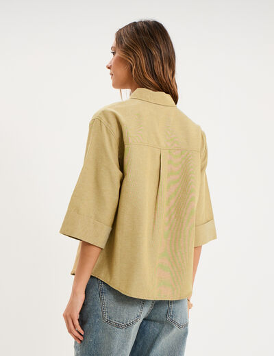 Chemise manches 3/4 poches poitrine vert olive femme