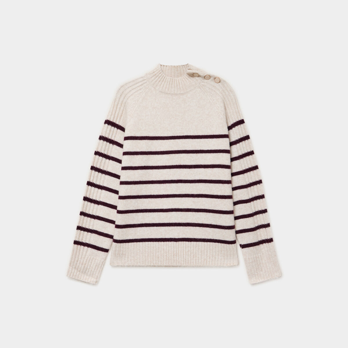 Pull col montant boutonn&eacute; ecru femme