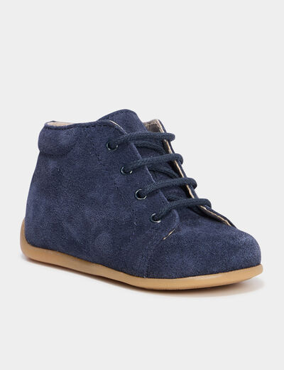 Bottillons cuir suédine semelle souple bleu marine bébé garçon