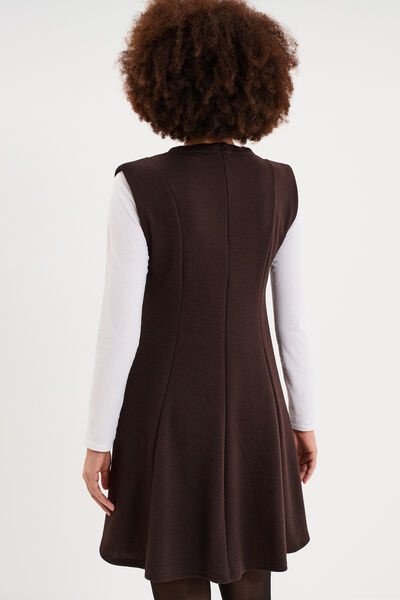 Robe courte trap&egrave;ze sans manches marron fonc&eacute; femme