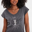 T-shirt coton col en V manches courtes gris clair femme