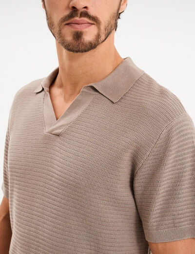 Polo manches courtes textur&eacute; coton marron homme