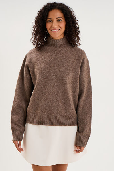 Pull droit avec col montant taupe femme