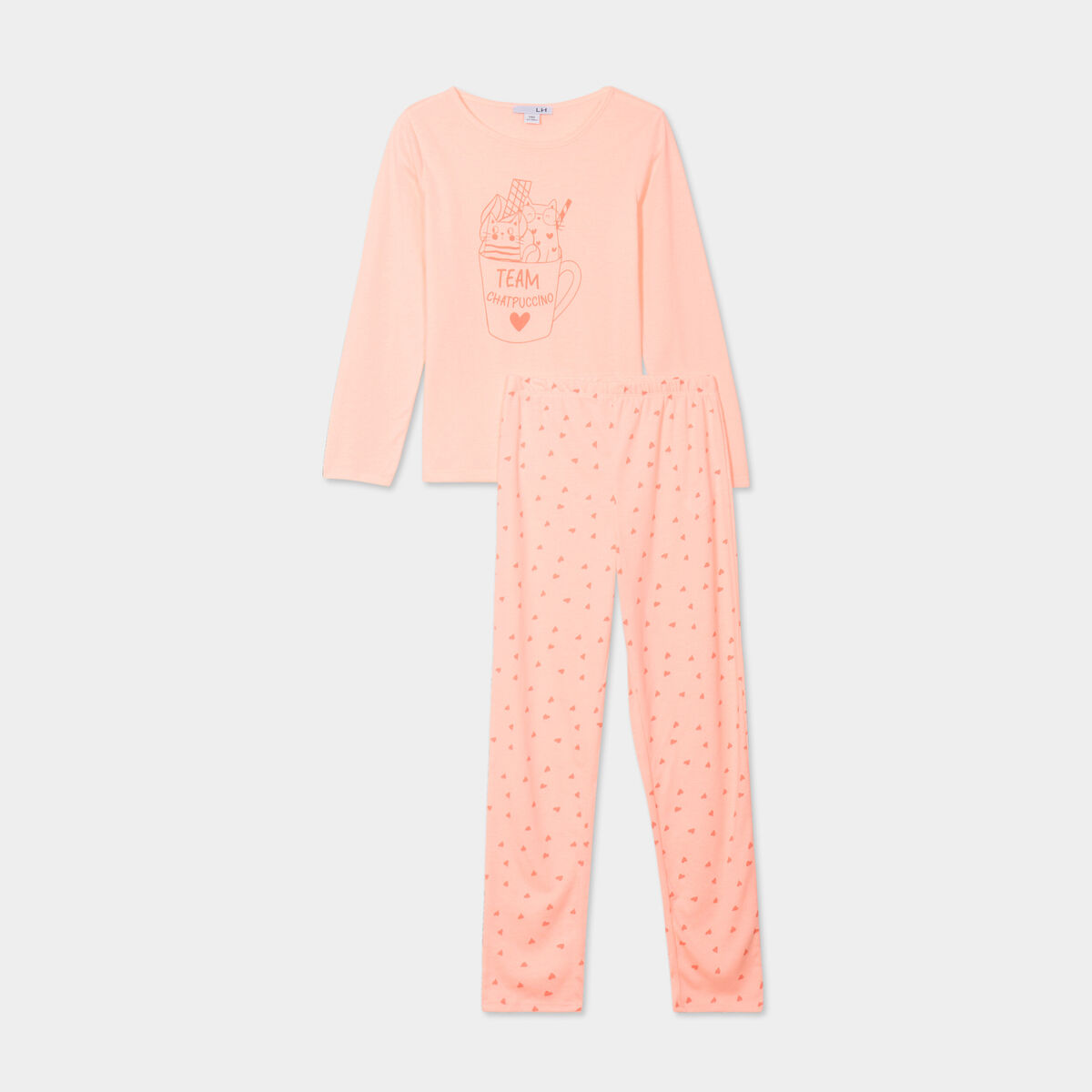 Ensemble pyjama pantalon 2 pi&egrave;ces orange corail fille