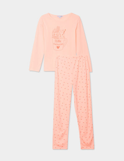 Ensemble pyjama pantalon 2 pièces orange corail fille