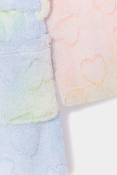 Peignoir pilou ceinturé à capuche multicolore fille