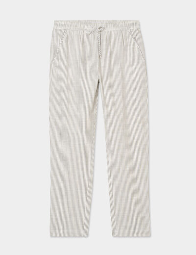 Pantalon cigarette coton élastiqué blanc femme
