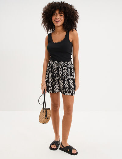 Short large cr&ecirc;pe avec pampilles noir femme