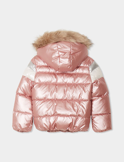 Doudoune métallisée capuche fourrure multicolore fille