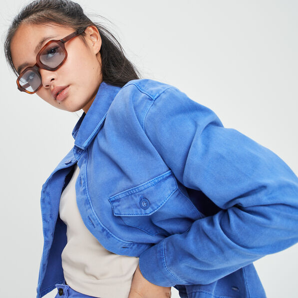 surchemise cropped manches longues bleu electrique femme Surchemise cropped manches longues bleu electrique femme