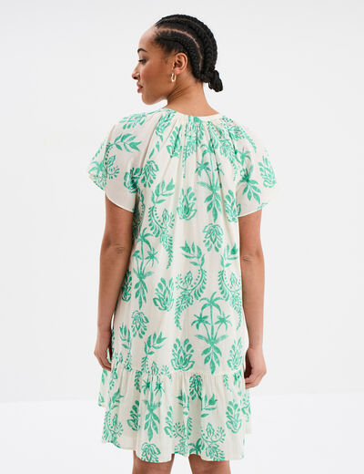 Robe trapèze manches papillons coton ecru femme