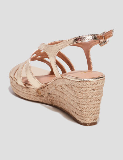 Sandales compens&eacute;es brides crois&eacute;es jaune or femme