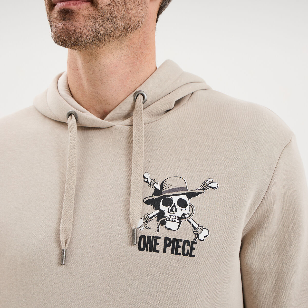 Sweat hoodie molleton 1 poche One Piece gris clair homme