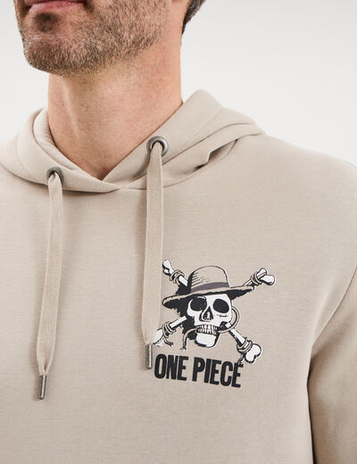 Sweat hoodie molleton 1 poche One Piece gris clair homme