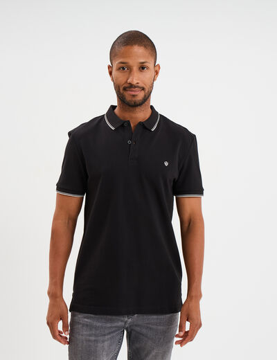 Polo manches courtes bords contrastés noir homme