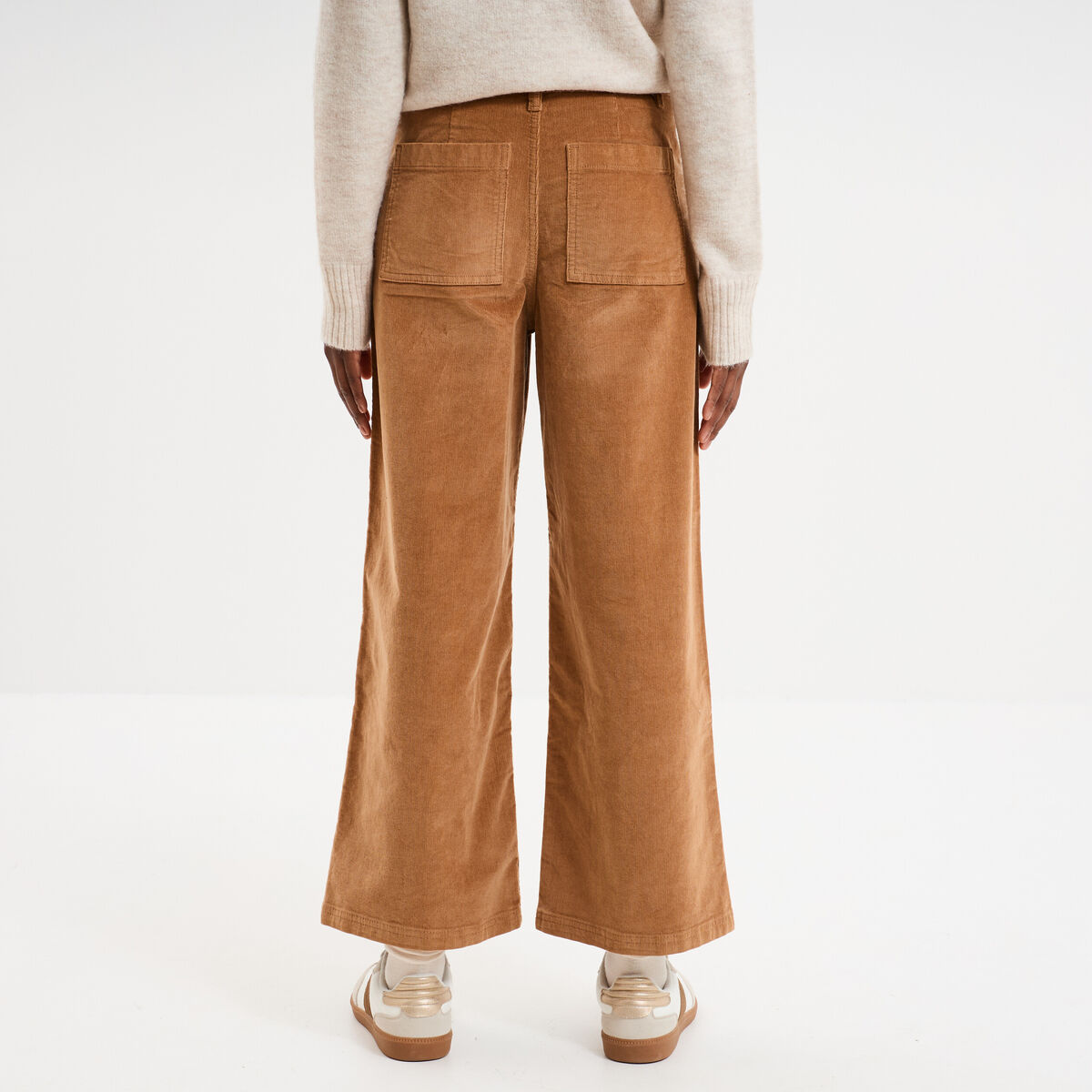 Pantalon effet velours flare cropped beige femme