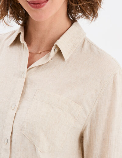 Chemise lin mélangé manches longues beige femme