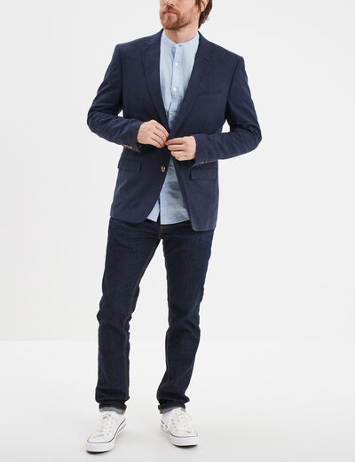 Veste blazer droite lin m&eacute;lang&eacute; bleu marine homme