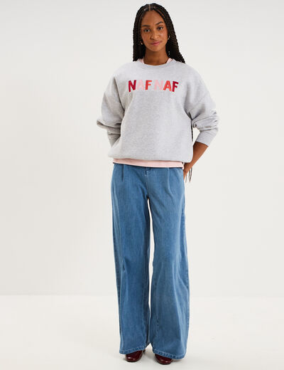 Jean large &agrave; pinces denim double stone femme