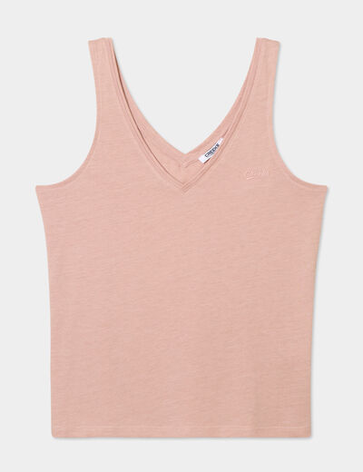 Débardeur col et dos en V rose poudrée femme