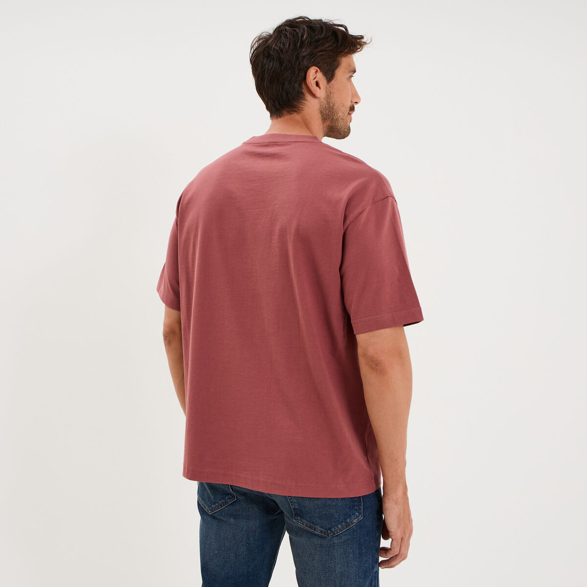 T-shirt col rond coupe relax coton &eacute;pais vieux rose homme