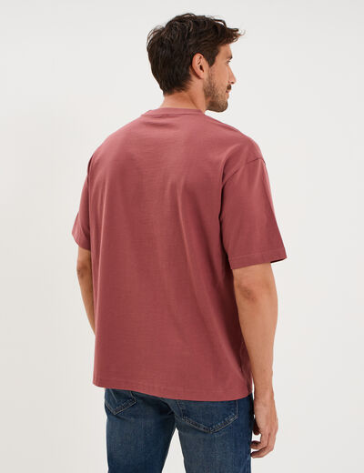 T-shirt col rond coupe relax coton &eacute;pais vieux rose homme