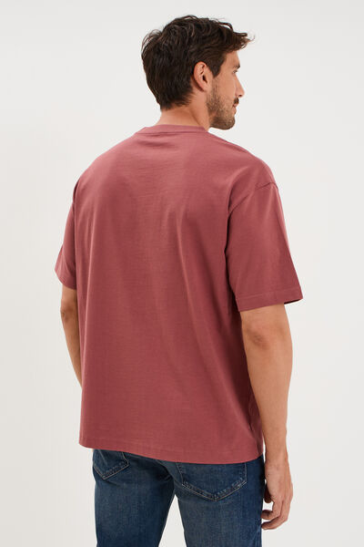 T-shirt col rond coupe relax coton &eacute;pais vieux rose homme