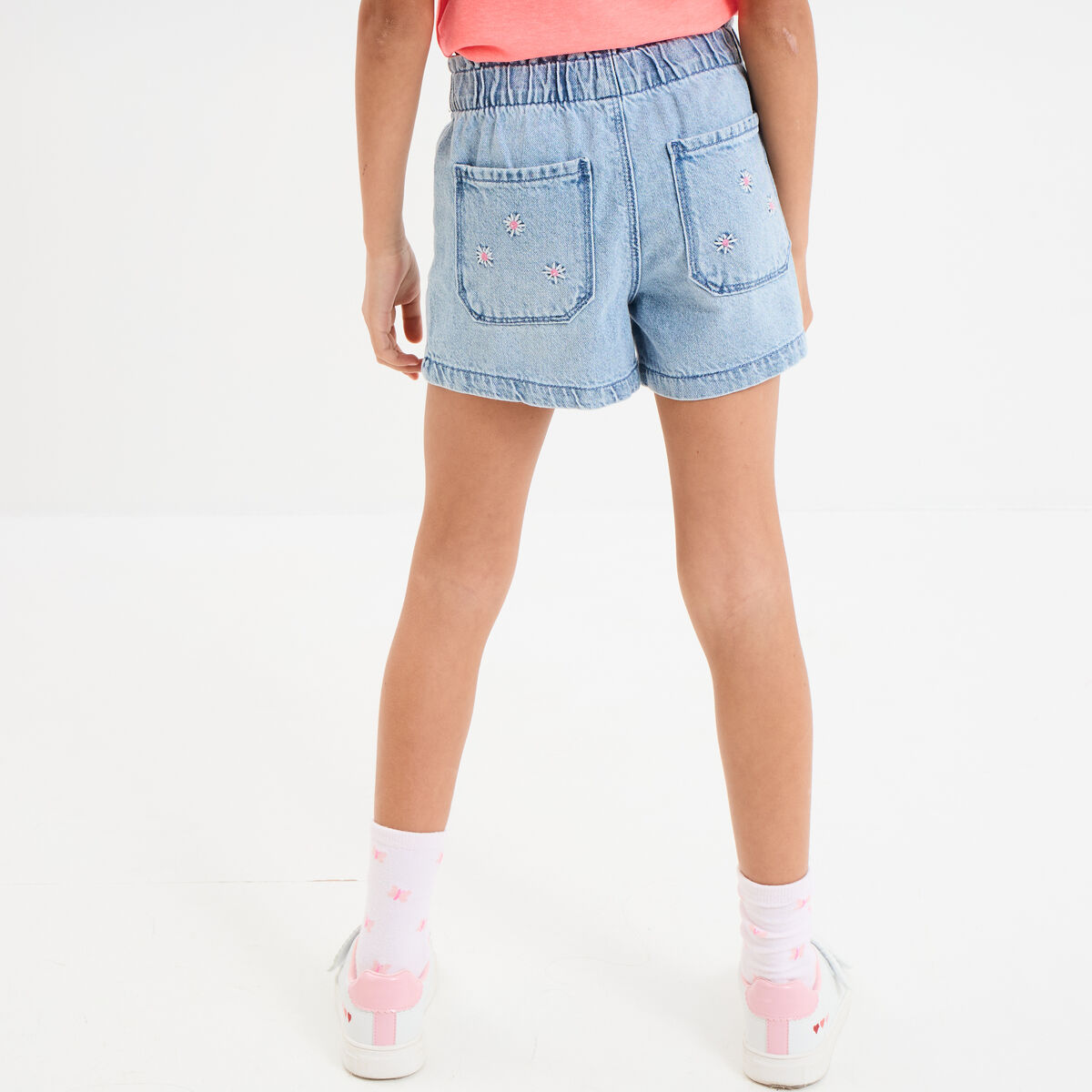 Short en jean brodé coton denim triple stone fille