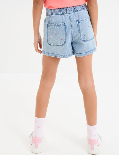 Short en jean brodé coton denim triple stone fille
