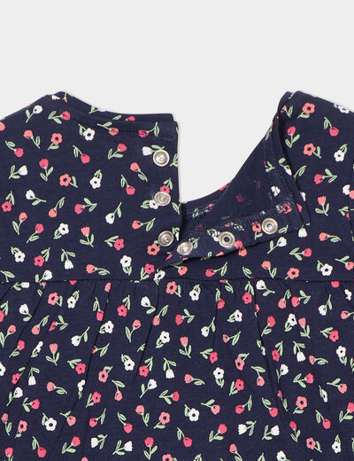 T-shirt manches longues col rond coton bleu marine bébé fille