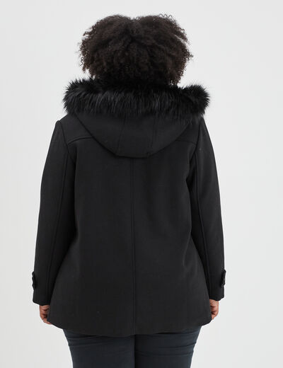 Manteau à capuche imitation fourrure noir femme grande taille