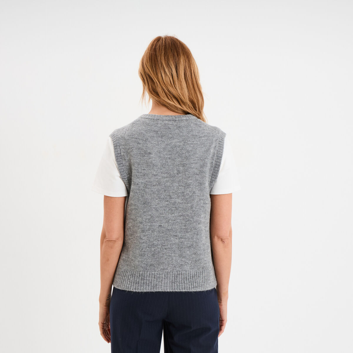 Gilet sans manches boutonné gris femme
