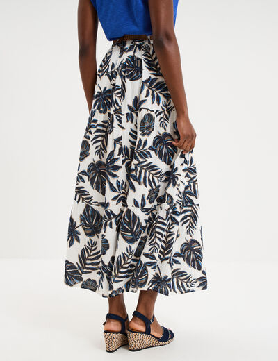 Jupe longue gaze de coton ceintur&eacute;e ecru femme