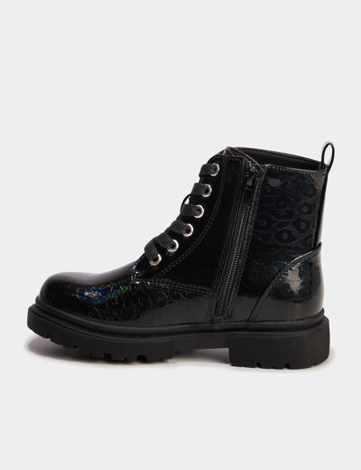 Boots crant&eacute;es vernies &agrave; paillettes noir fille