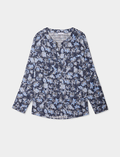 Chemise col mao Modavista bleu marine femme grande taille