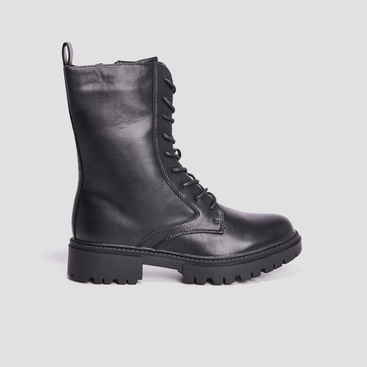 Boots à lacets zippées crantées noir femme
