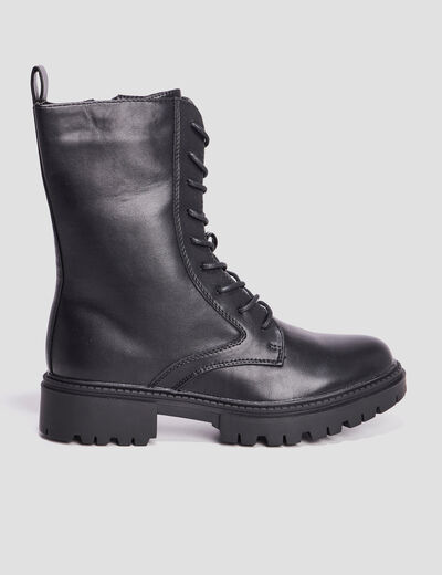Boots à lacets zippées crantées noir femme