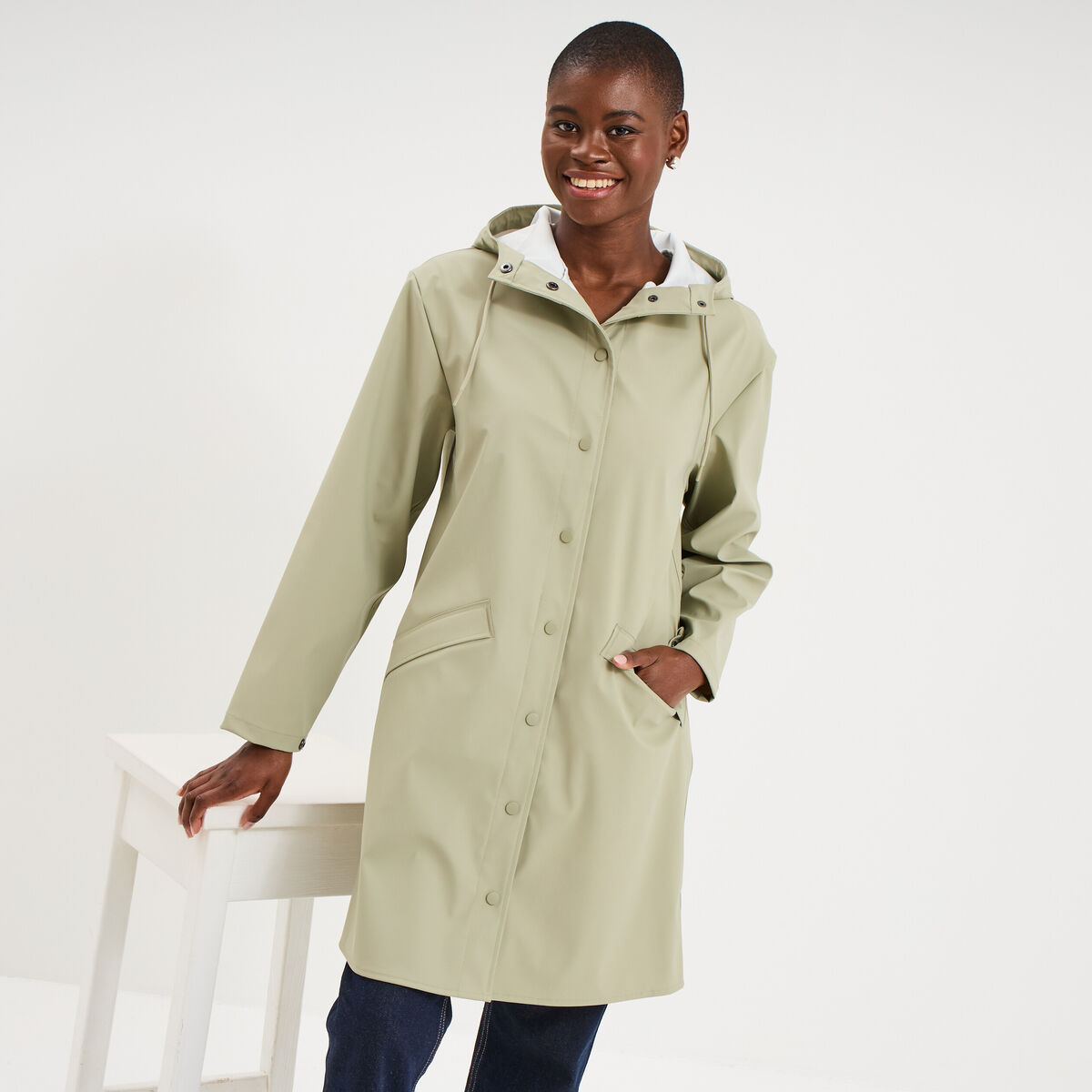 Parka imperm&eacute;able coupe-vent &agrave; capuche vert kaki femme