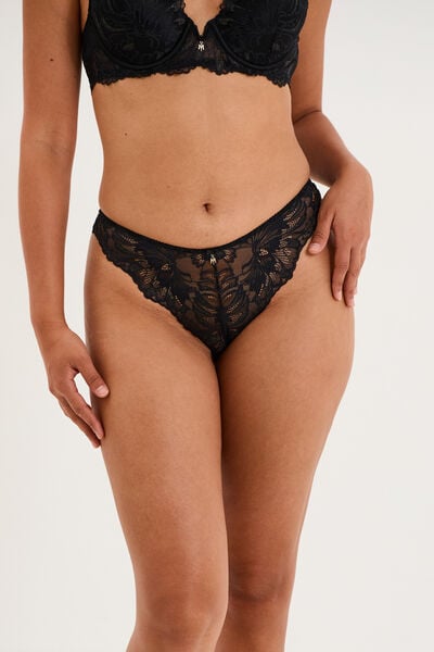 Tanga en dentelle noir femme