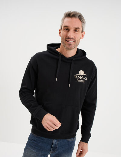 Sweat hoodie molleton One Piece noir homme