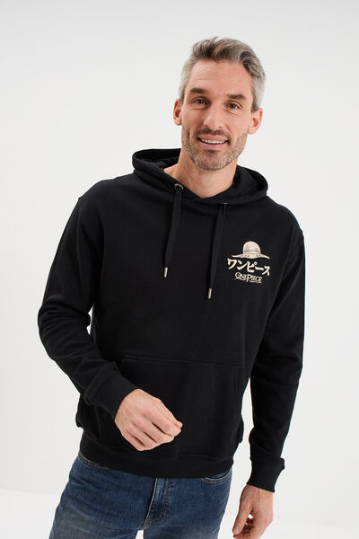 Sweat hoodie molleton One Piece noir homme